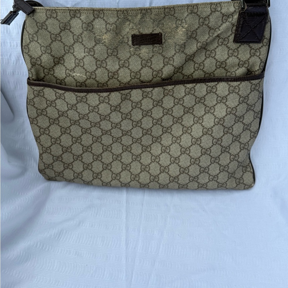 Gucci Monogram Beige and Brown Messenger Bag